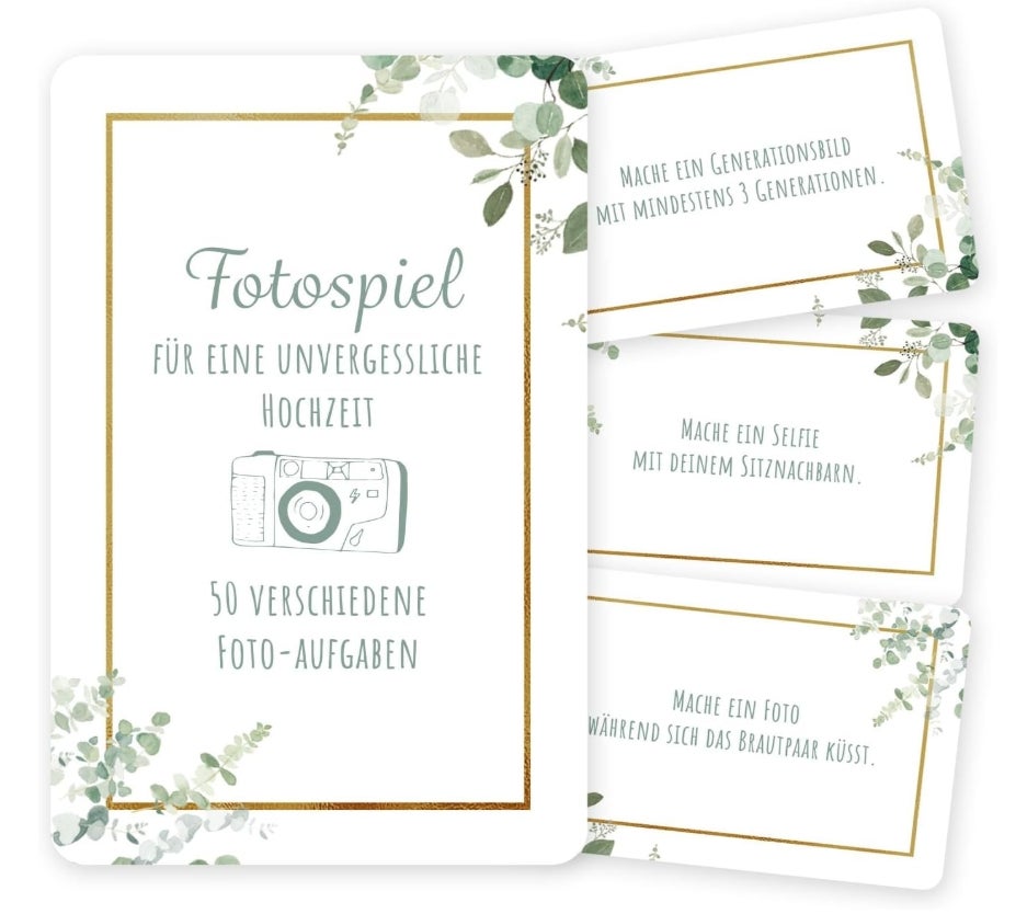 50 Fotoaufgaben Hochzeit - Unterhaltsames Hochzeitsspiel für Gäste, Fotobox Accessoires Hochzeit Fotospiel Hochzeit, Hochzeit Fotoaufgaben für Gäste, Perfekt für Gästebuch Hochzeit 