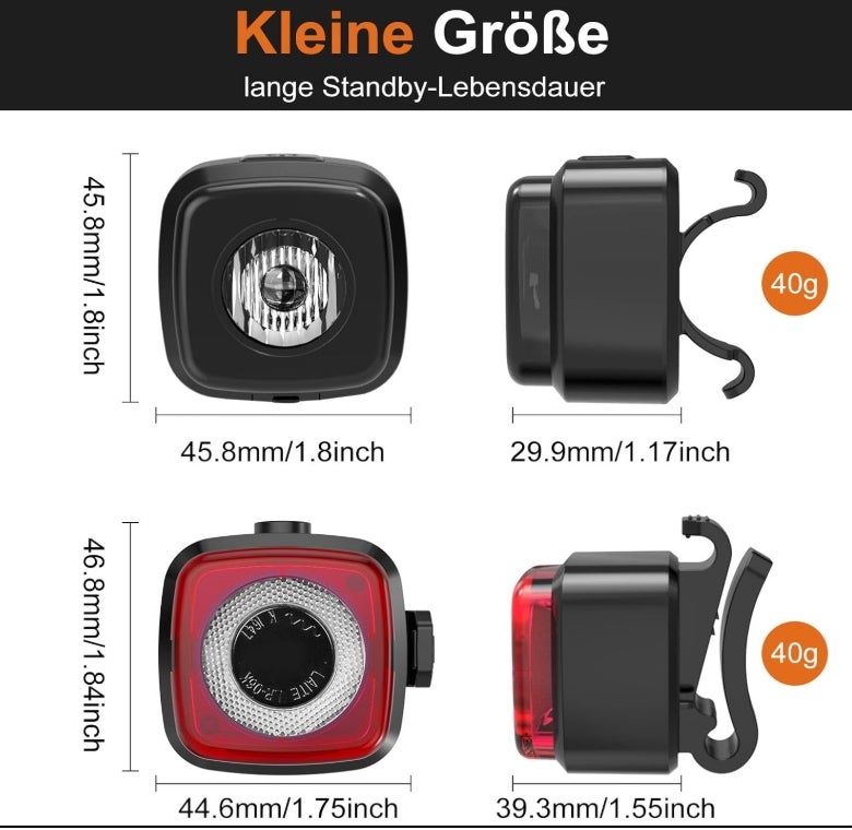 Antimi Fahrradleuchten-Set, StVZO-zugelassen Beleuchtungsset Led IPX5 Frontlicht + Rücklicht Fahrradlicht Set USB Typ C 