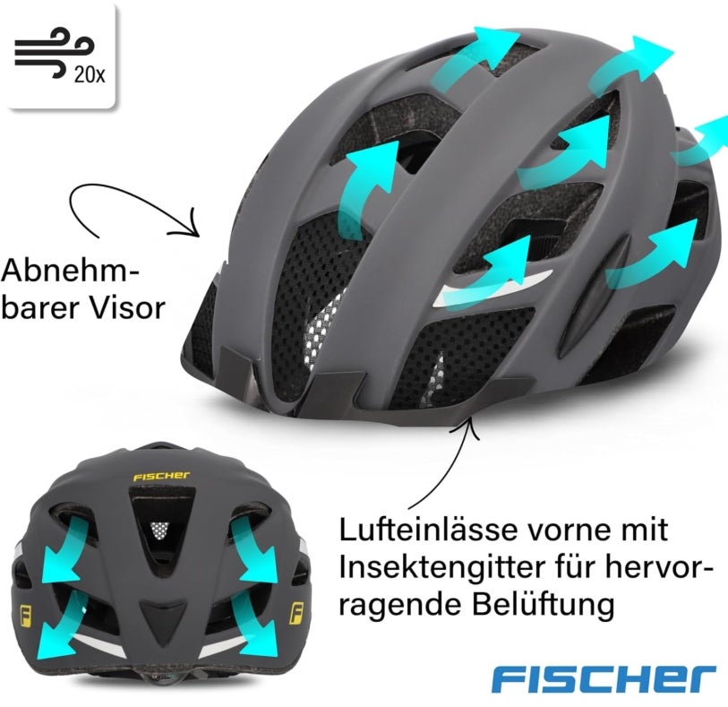 Fischer Erwachsene Fahrradhelm, Radhelm, Cityhelm Urban, S/M oder L/XL, mit beleuchtetem Innenring-System 