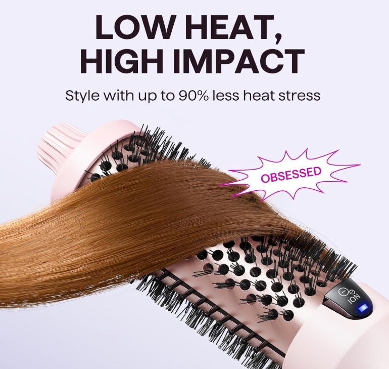Wavytalk Thermobürste, Thermal Brush Blowout Boost Ionische Lockenbürste, Macht Haar Glatt und Glänzend, 5 Temperaturstufen, Haar schonend, 38mm Fass, Doppelspannung, Eurostecker, Sakura Rosa 