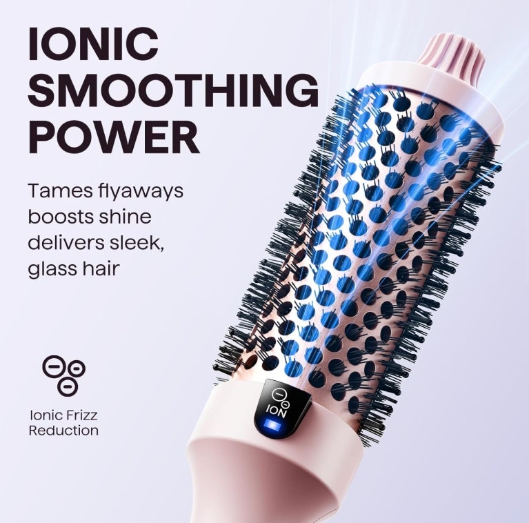 Wavytalk Thermobürste, Thermal Brush Blowout Boost Ionische Lockenbürste, Macht Haar Glatt und Glänzend, 5 Temperaturstufen, Haar schonend, 38mm Fass, Doppelspannung, Eurostecker, Sakura Rosa 