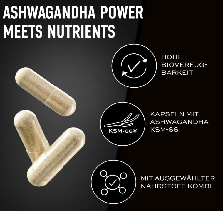 ESN Ashwa +, Ashwagandha hochdosiert, patentiertes KSM 66®, 120 Kapseln, mit Magnesium, Vitamin B6 & Zink - made in Germany&nbsp;