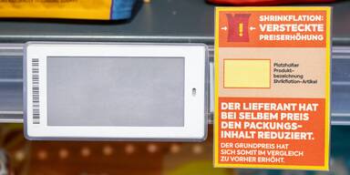 Neu ab 2. J&auml;nner : "Billa-Schutzschild &ldquo; kennzeichnet Shrinkflation-Produkte.
