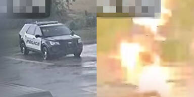 Spektakul&auml;res Video: Blitz schl&auml;gt direkt in Polizeiwagen ein