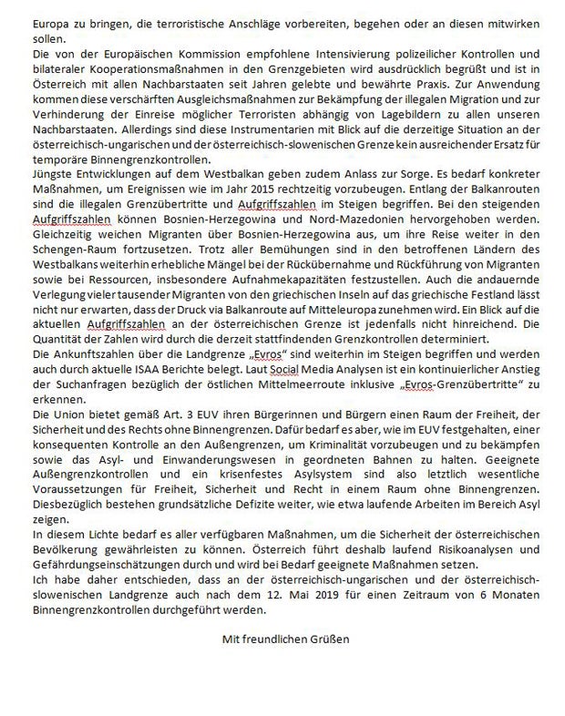 Kickl verlängert Kontrollen an slowenischer & ungarischer Grenze