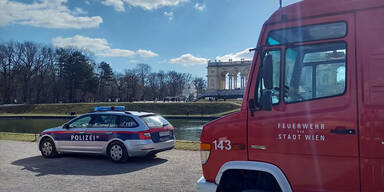 Mann bei Wiener Gloriette aus Brunnen gezogen