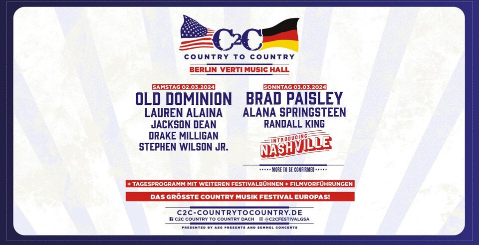 Brad Paisley, Old Dominion und Lauren Alaina als Topstars vom C2C in Berlin