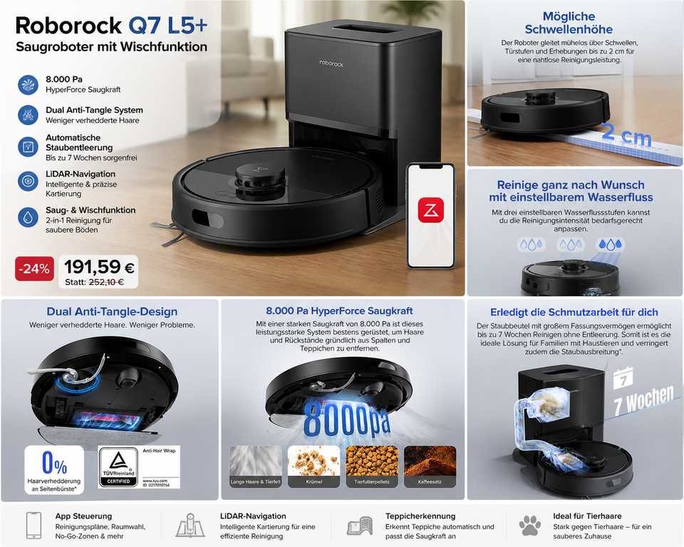 Roborock Q7 L5+ Saugroboter mit Wischfunktion
