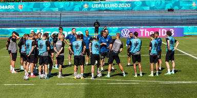 Dänische Nationalmannschaf beim Abschlusstraining vor dem EM-Gruppenspiel gegen Belgien