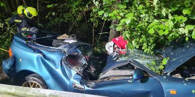 Totalschaden: Lenker in diesem Wrack gefangen