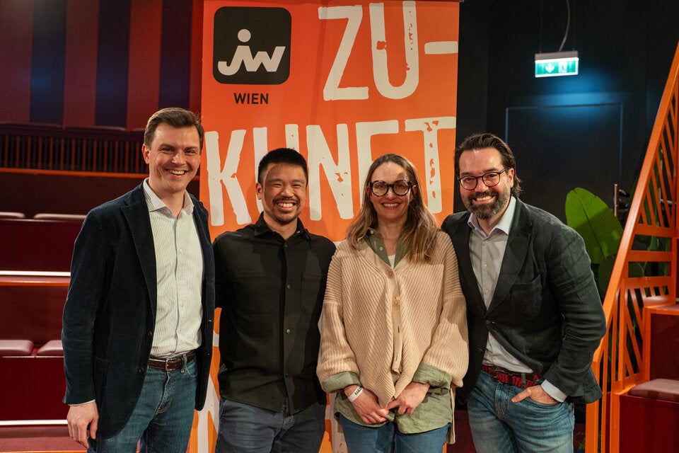 Clemens Schmidgruber, JWW-Vorsitzender, Francis Rafal, Totoy-CEO, Anna Abermann, Dejan Stojanovic