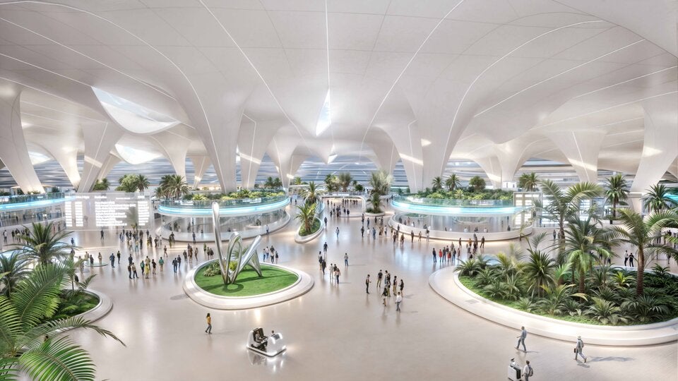 Eine Computeranimation, wie der neue Al Maktoum International Airport im Inneren aussehen soll.