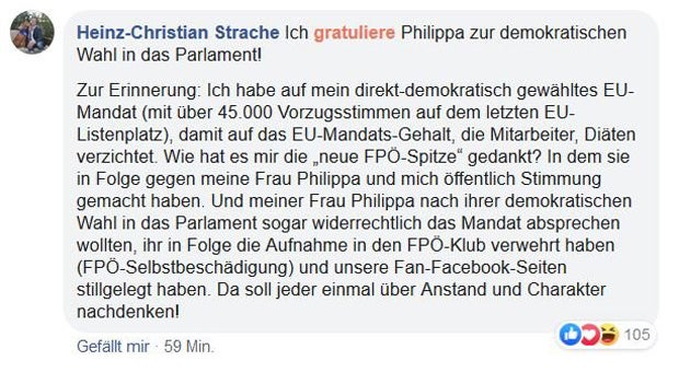 Strache gratuliert Philippa und attackiert FPÖ