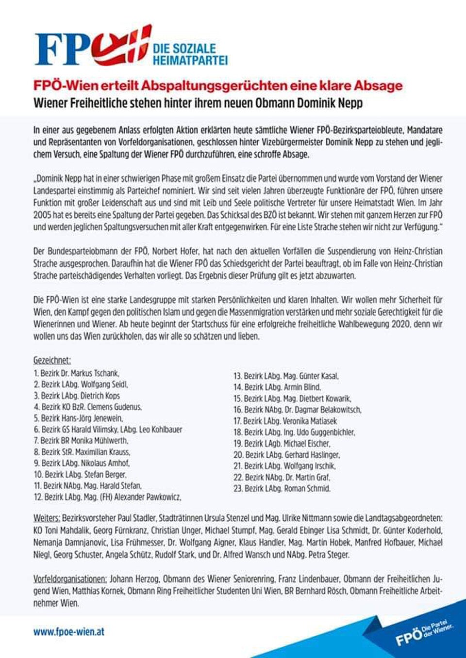 Wiener FPÖ lässt Mitglieder Treue schwören