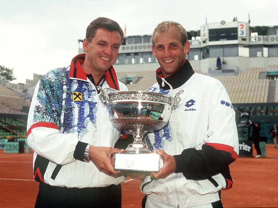 Paris, 11. Juni 1995: Thomas Muster mit seinem Manager Roland Leitgeb (✝ 62).