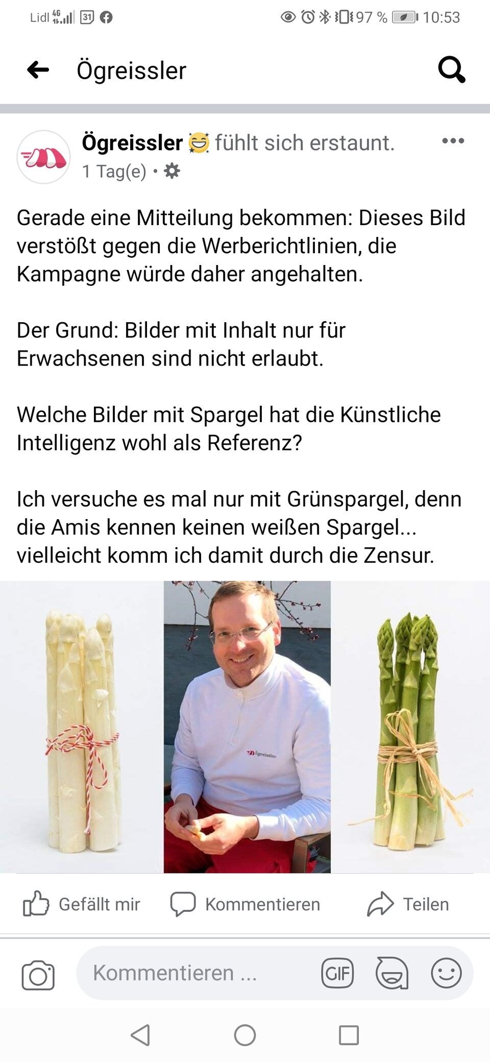 Facebooks Porno-Filter löscht Foto von heimischem Spargel-Verkäufer