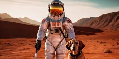 Astronaut am Mars mit Blindenhund