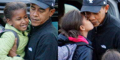 First Daddy Obama bringt seine Mädels zur Schule