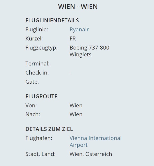 Flug von Wien nach Wien - Screenshot Wiener Flughafen
