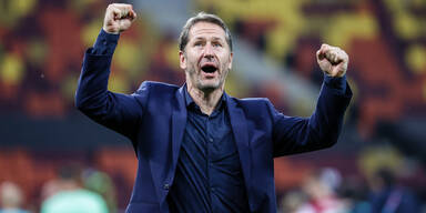 Teamchef Franco Foda jubelt &uuml;ber den 1:0-Sieg gegen die Ukraine