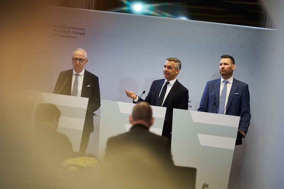 Gerhard Christiner mit Minister Wolfgang Hattmannsdorfer (ÖVP) und Marcus Karger