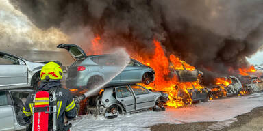 Feuer auf Schrottplatz 55 Autos