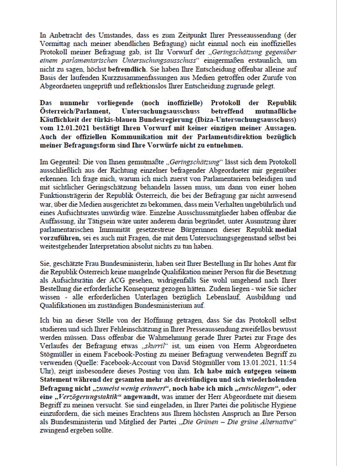 Diesen Brief schickte Kathrin Glock an Ministerin Gewessler