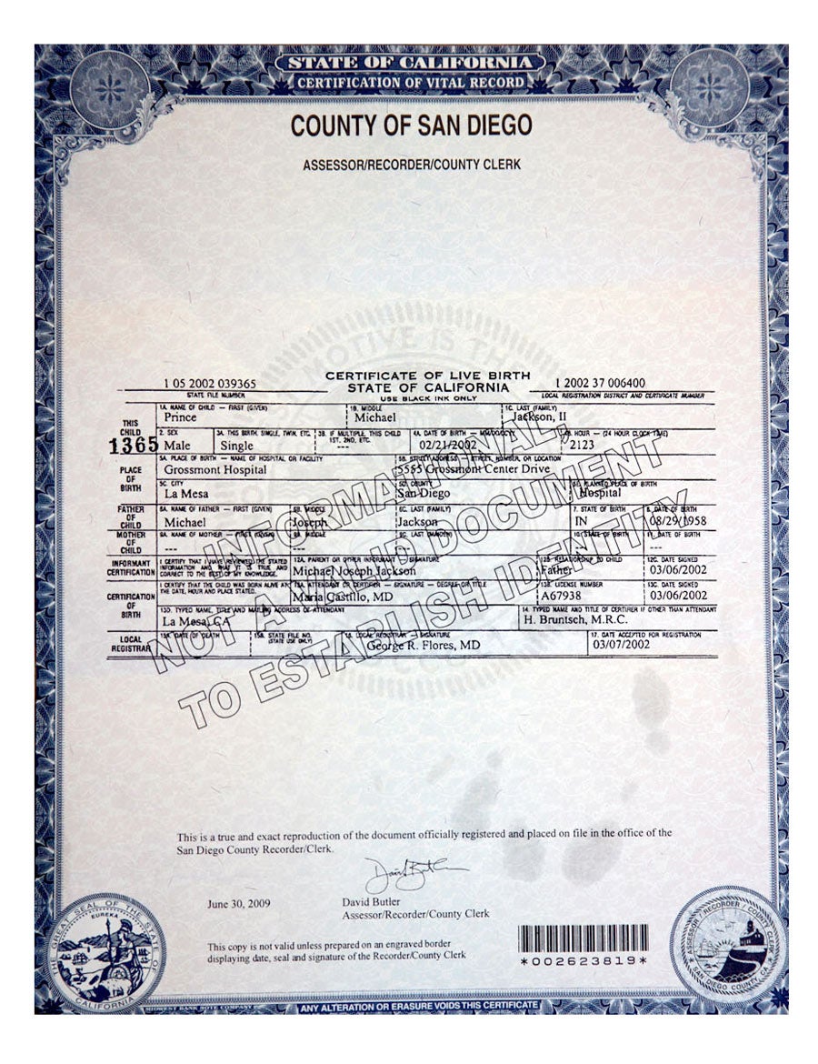 Geburtsurkunde Prince Michael Jackson II.