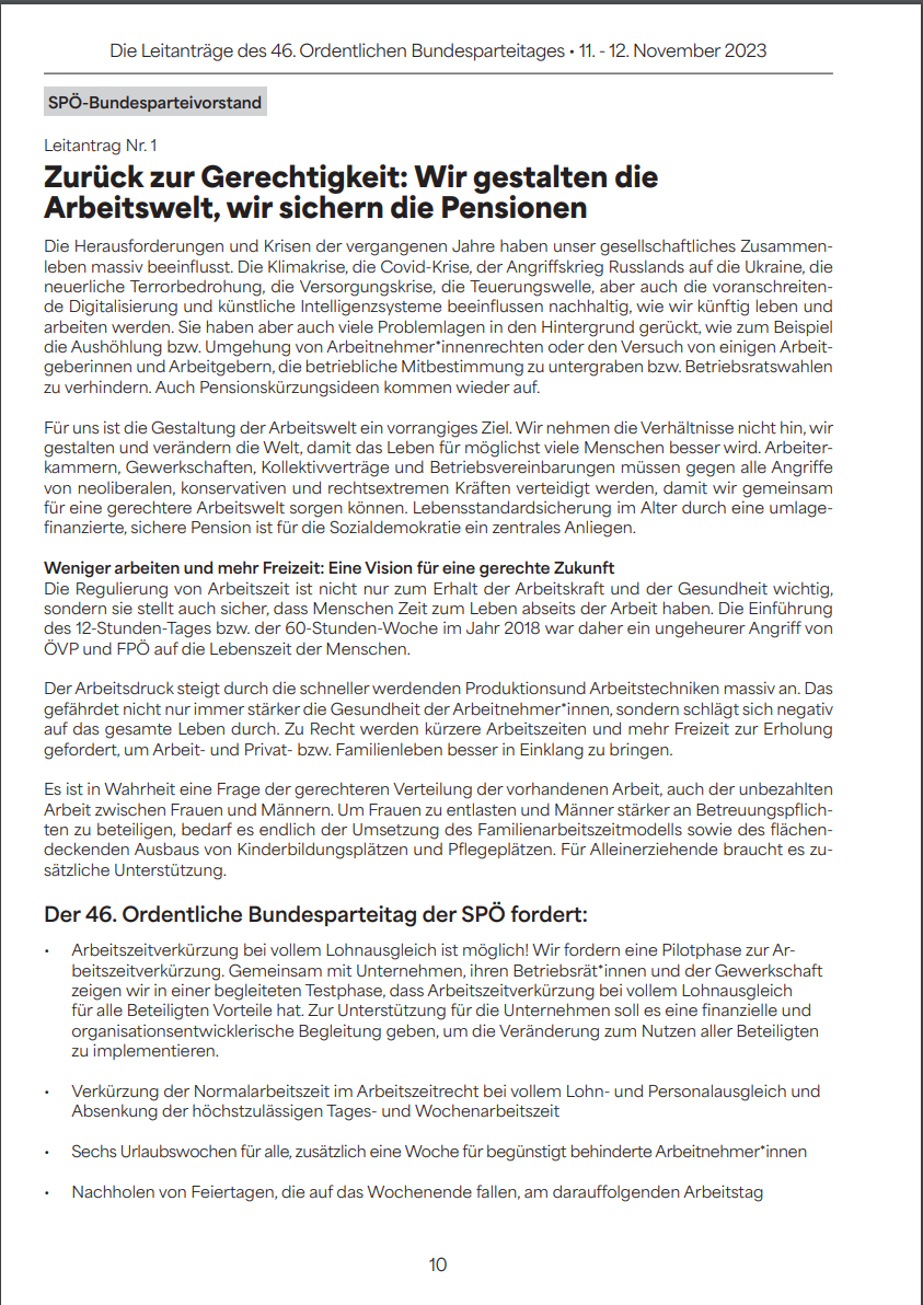 Anträge für den Bundesparteitag der SPÖ