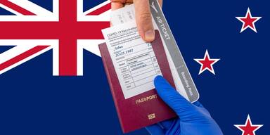 Neuseeland Flagge und Impfpass