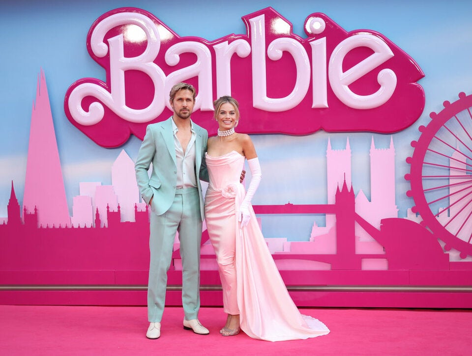 Hauptdarsteller Ryan Gosling (Ken) und Margot Robbie (Barbie) bei der Filmpremiere in London.