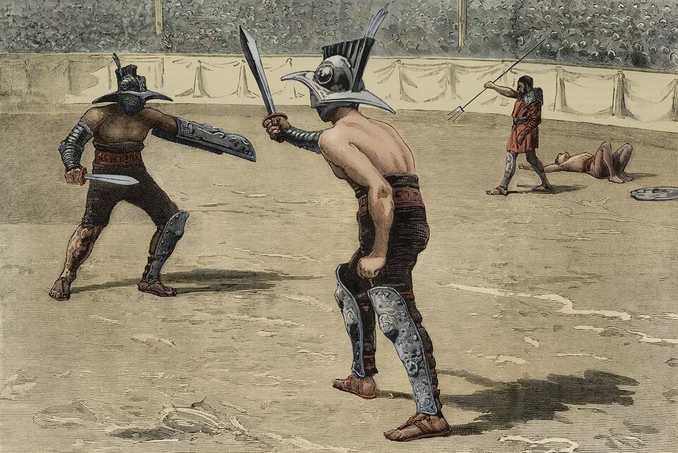 Epische Gladiatorenfilme wie Gladiator und Spartacus zeigen Kämpfe meist im Circus Maximus oder im Kolosseum in Rom.