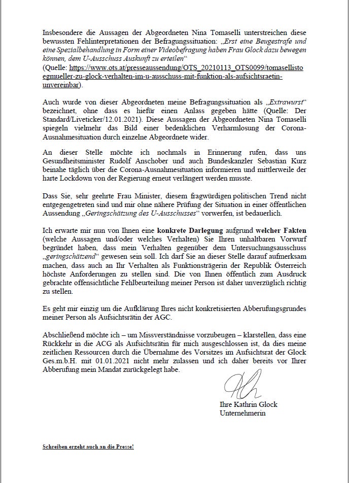 Diesen Brief schickte Kathrin Glock an Ministerin Gewessler