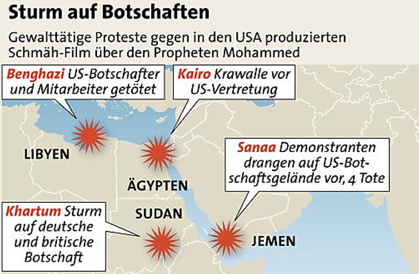Islamisten setzen Botschaften in Brand