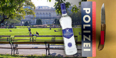 Stadtpar Grapscher mit Messer und Vodkaflasche