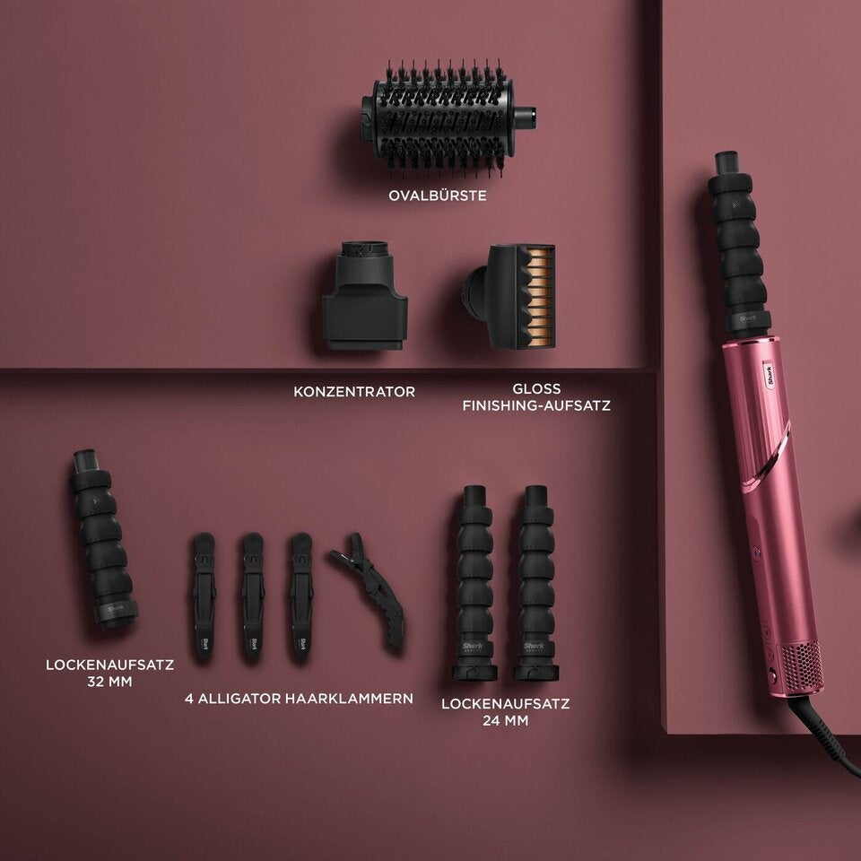 Shark FlexStyle Black Cherry 5-in-1 Haarstyler & -trockner mit Haarklammern und Aufbewahrungstasche - HD456CREU 