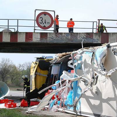 LKW voller Rinderhälften umgekippt: 3 Verletzte