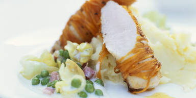 Hasenruecken mit Erbsen