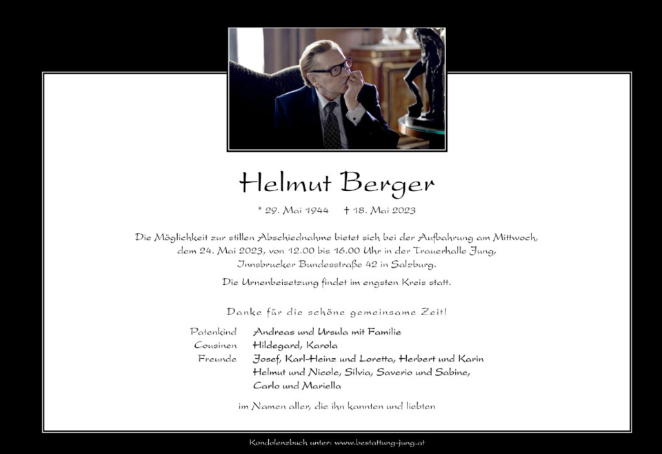 Helmut Berger Traueranzeige