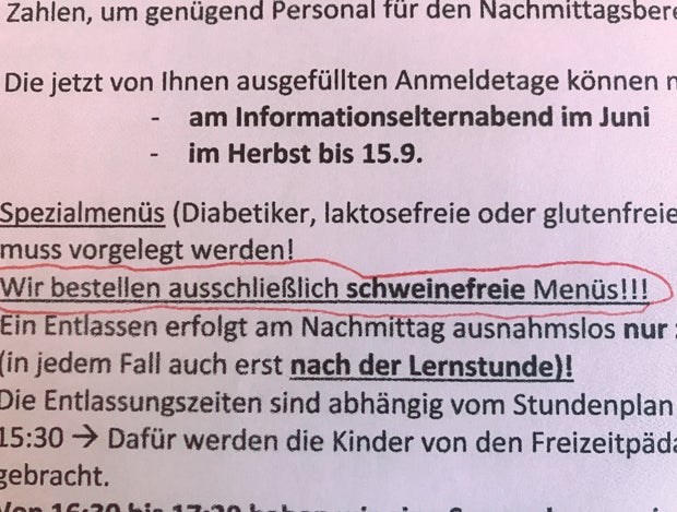 Schweinefleisch auch an einer Volksschule gestrichen
