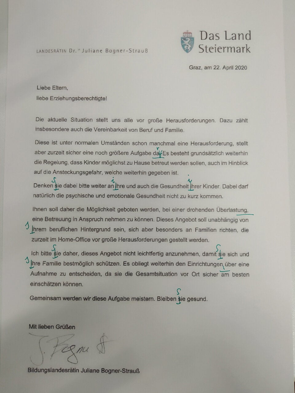 Brief von Bildungslandesrätin strotzt vor Fehlern
