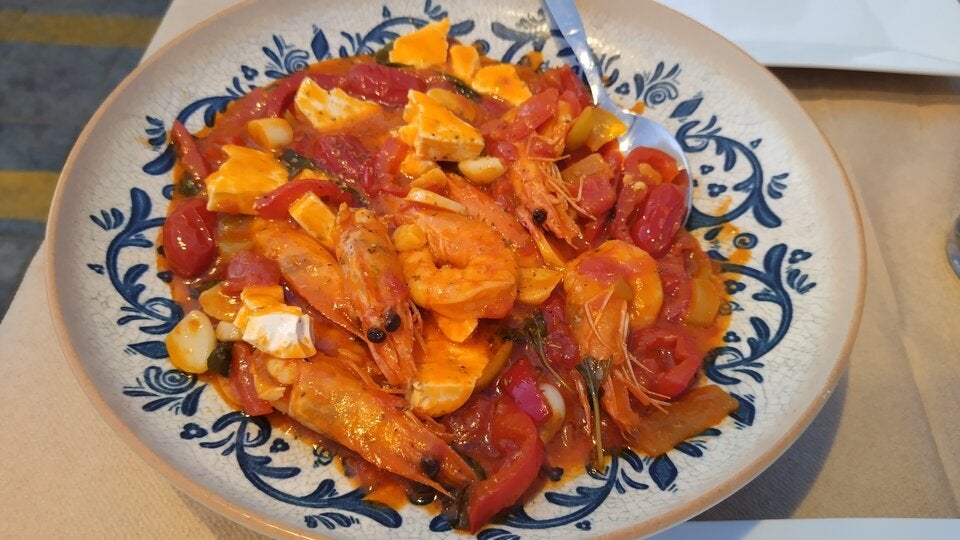 Saganaki mit Shrimps.