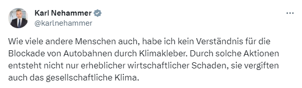 Karl Nehammers Tweet über Klimakleber