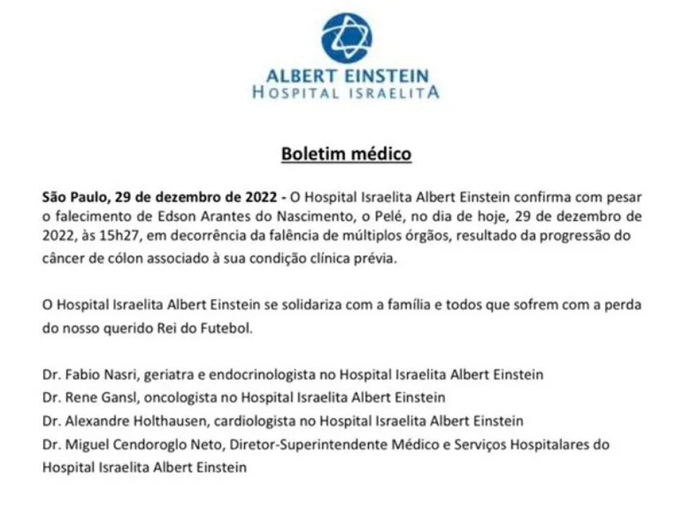 Pelé: Klinik gibt Todesursache bekannt
