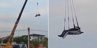 Schock-Video: Mann macht Nickerchen auf Kran-Schaukel