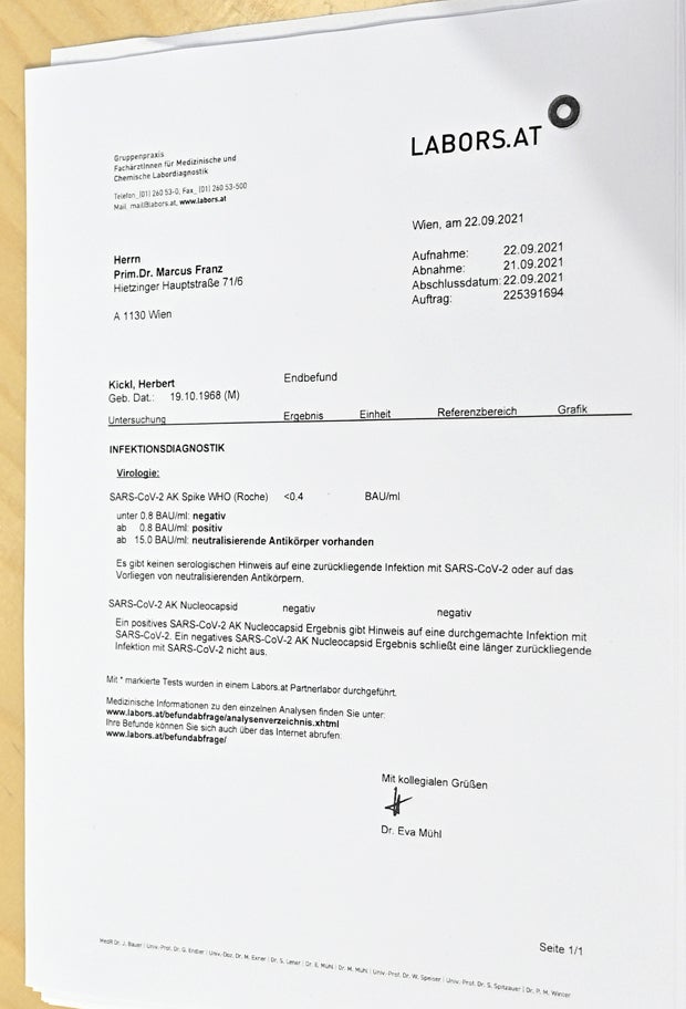 Ungeimpft: Kickl lieferte Blut-Beweis