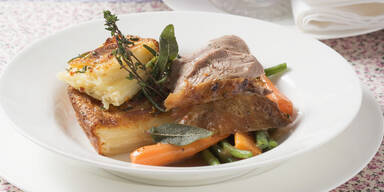 Lammbraten mit Erdaepfelgratin