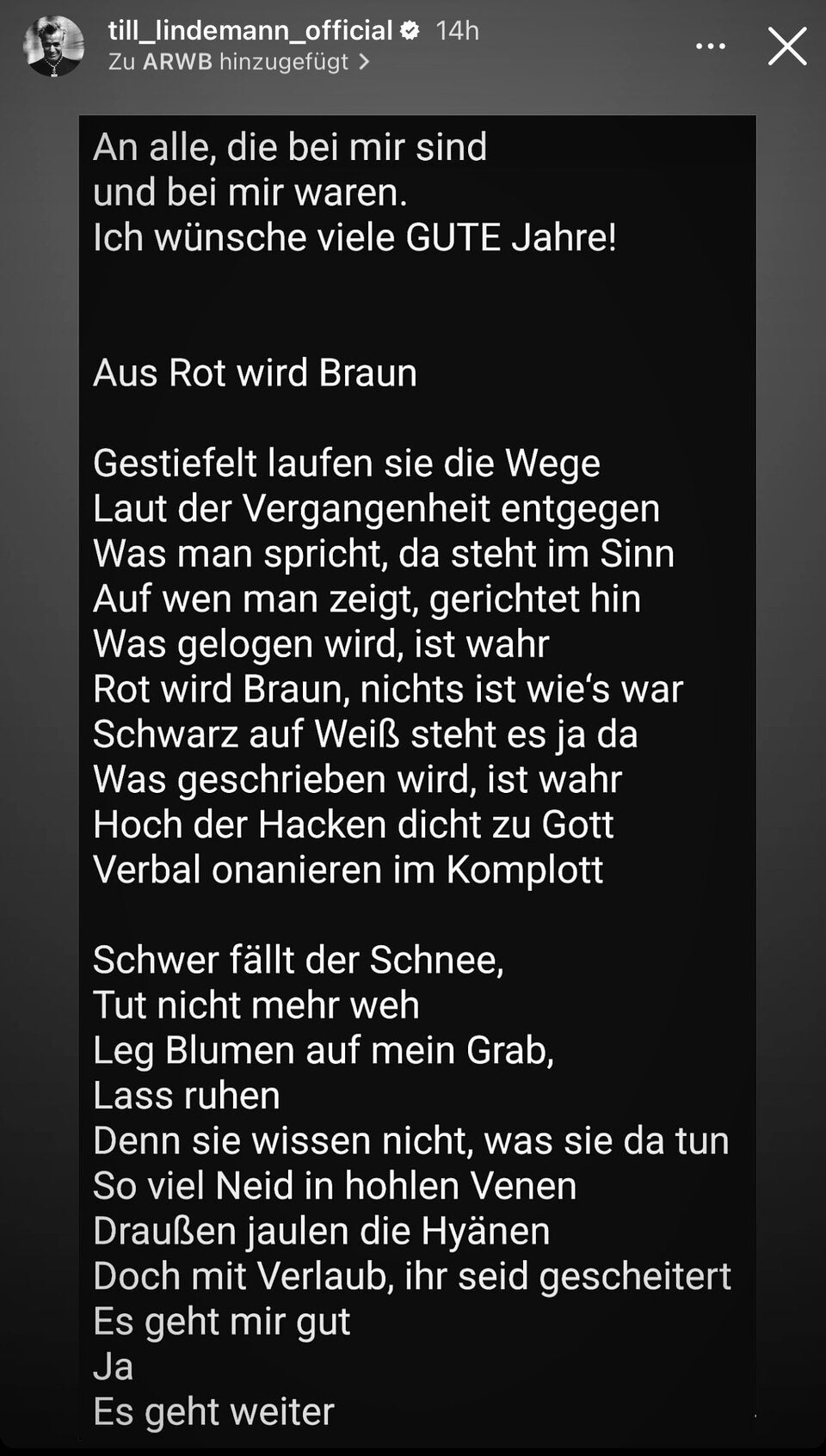Lindemann: Gedicht als Abrechnung:  „Was gelogen wird, ist wahr“