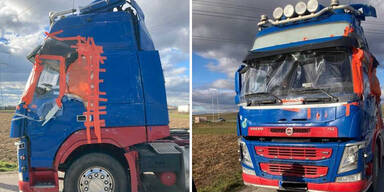 Stark besch&auml;digter Unfall-Lkw aus Verkehr gezogen