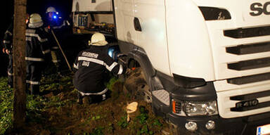 Navi-Unfall: Lkw landet im Gatsch